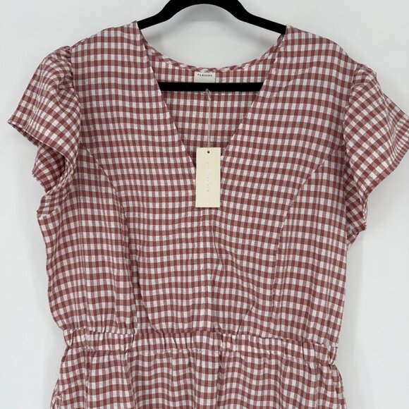 NWT Pleione Women's Puff Sleeve Dress Size‎ 1X Shoulder Ruffle Checkered - Picture 2 of 14